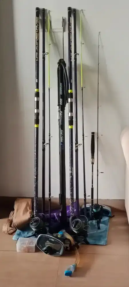 joran pancing+reel pancing+spear fishing/ngeter ikan+kaca selam.