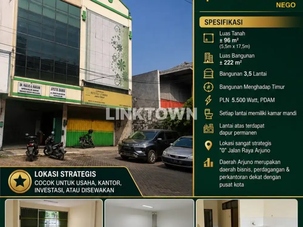 Ruko 3,5 Lantai Strategis Tengah Kota Surabaya di Jalan Arjuno