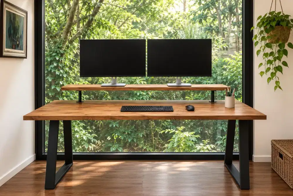Meja Kerja Industrial Modern dengan Monitor Stand