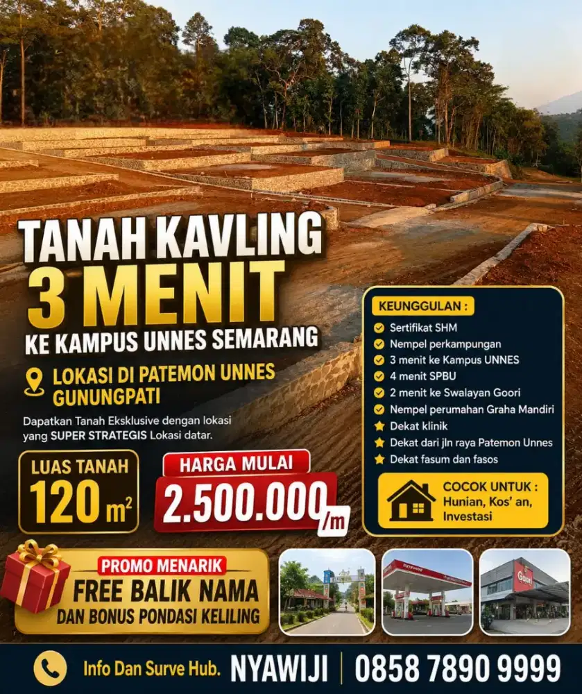 TANAH PREMIUM 3 MENIT KE KAMPUS UNNES SIAP BANGUN
