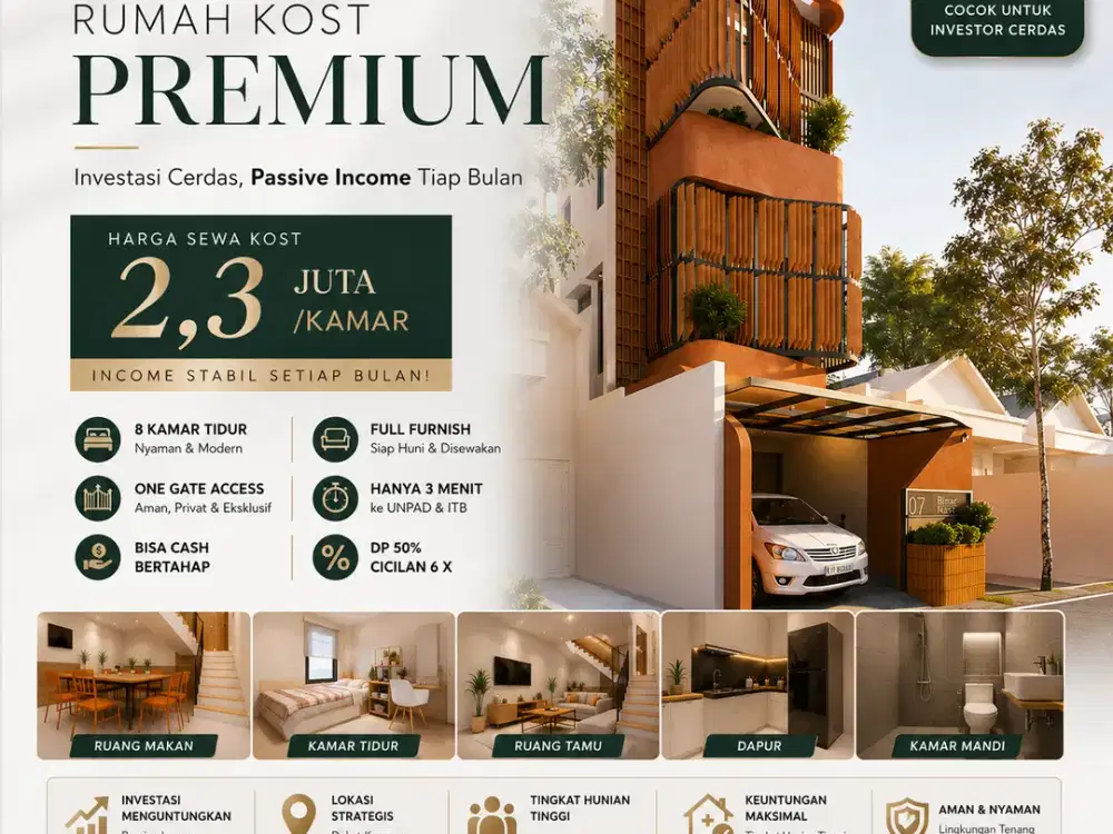 Dijual Kost Premium Full Furnish 10 Kamar Tidur 4 Menit ITB Jatinangor