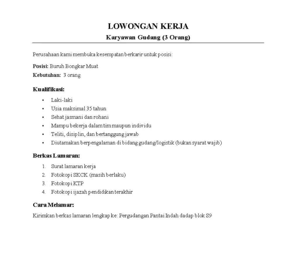 Loker Buruh bongkar Muat