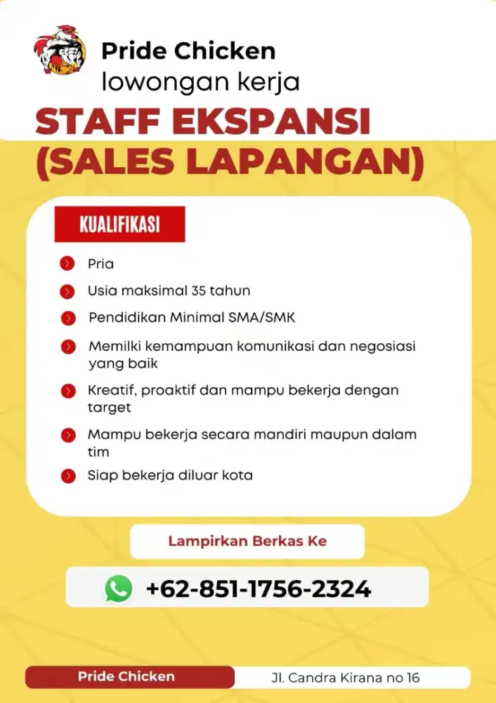 OPEN LOWONGAN KERJA UNTUK STAFF EKSPANSI (SALES LAPANGAN)