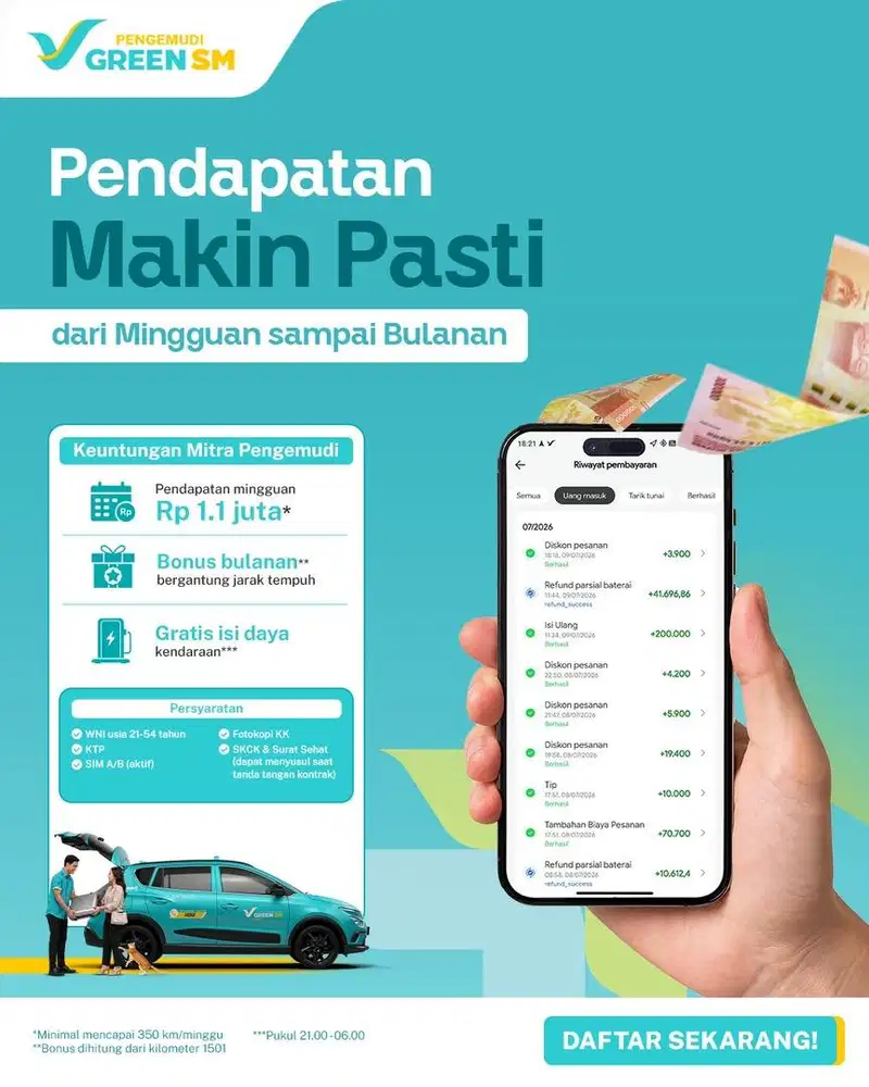 LOWONGAN DRIVER/SUPIR TAKSI LISTRIK GREEN SM