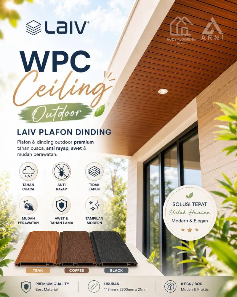 WPC Ceiling Outdoor LAIV Plafon Dinding | Kayu Eksterior 148x2900x21mm