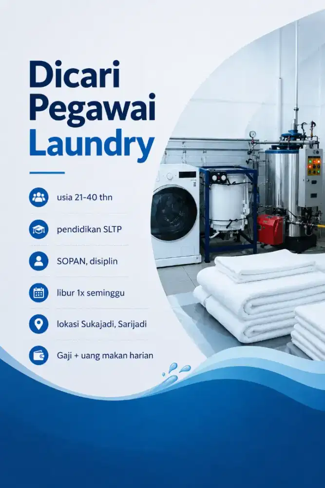 Lowongan Laundry utk PRIA bagian cuci