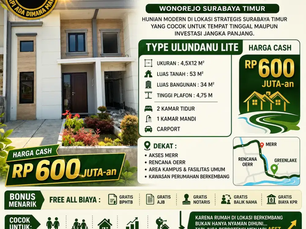 1 UNIT READY SIAP HUNI!! RUMAH DIJUAL DI GREENLAKE NATURAL LIVING – WONOREJO SURABAYA TIMUR
