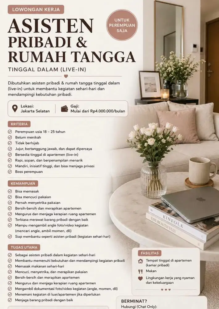 INFO LOWONGAN KERJA JAKARTA SELATAN  ASISTEN PRIBADI & ART