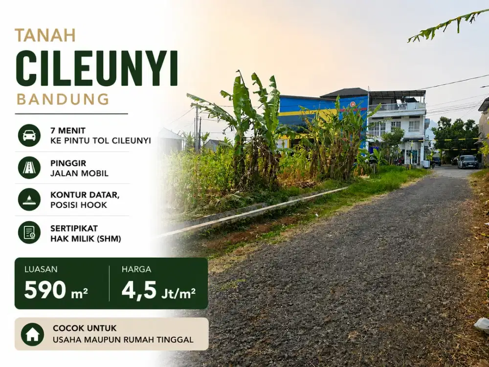 Tanah Bandung Timur Cileunyi Pinggir Jalan LT 590 m2
