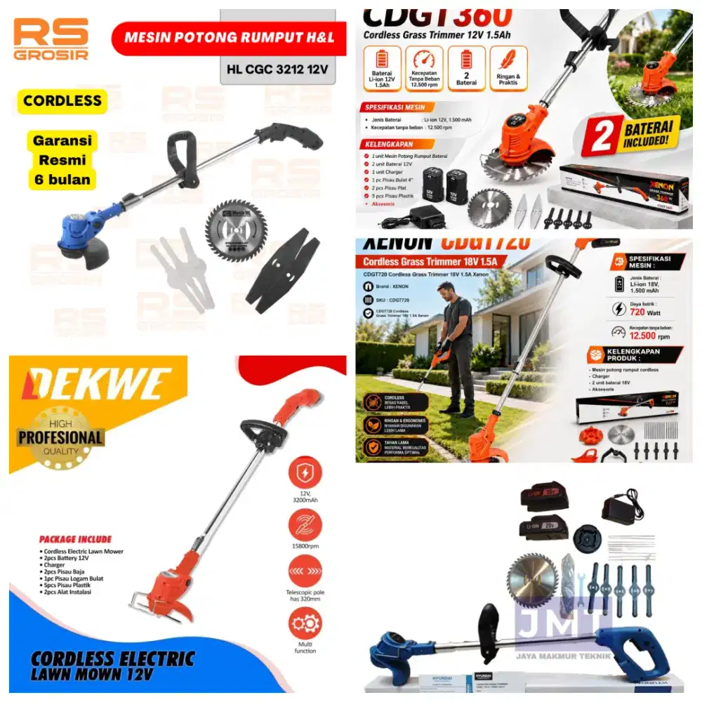 Mesin Potong Rumput Cordless Batre Baterai Cas 12V DEKWE BITEC XENON