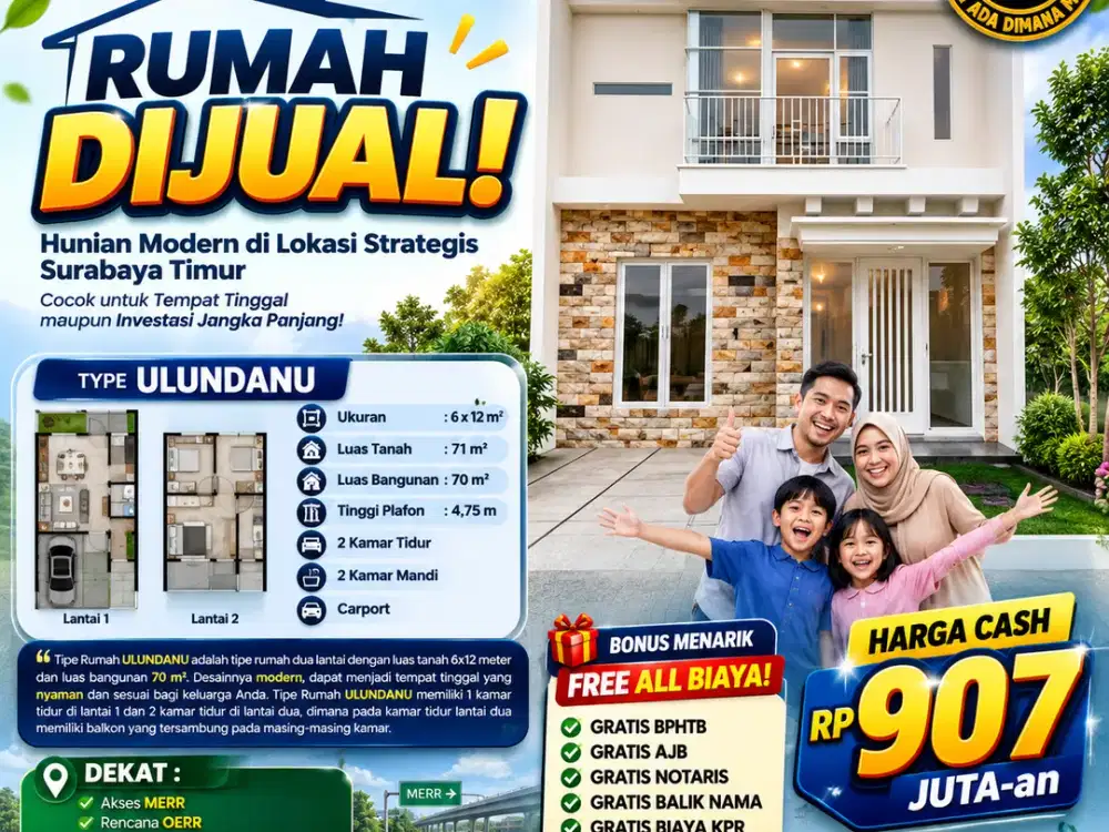 RUMAH DIJUAL 2 LANTAI DI GREENLAKE NATURAL LIVING – WONOREJO SURABAYA TIMUR