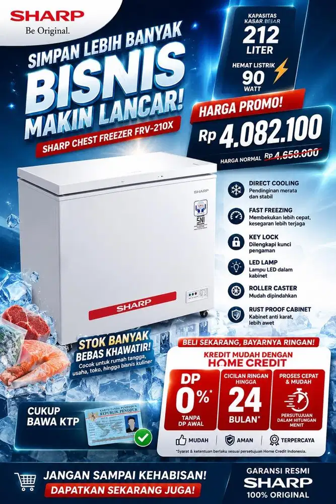 Dijual Sharp Chest Freezer FRV-210X kondisi baru dan bergaransi resmi.