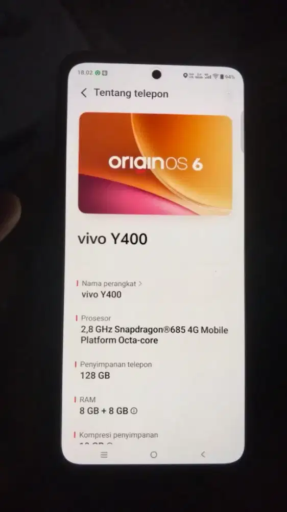 Vivo y400 ram 8+8 Rom 128