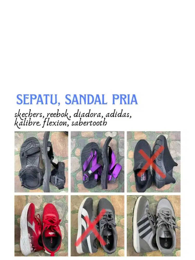 Sepatu, sendal pria ORIGINAL (SKECHERS, REEBOK, DIADORA, ADIDAS)