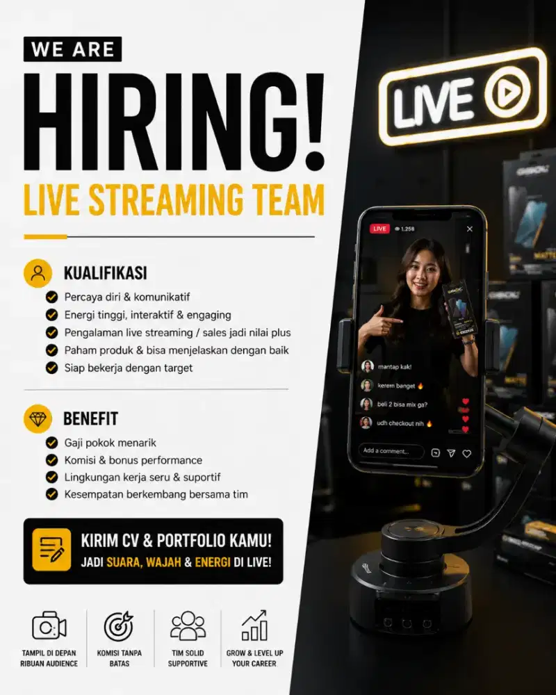 DIBUTUHKAN SEGERA LIVE STREAMER