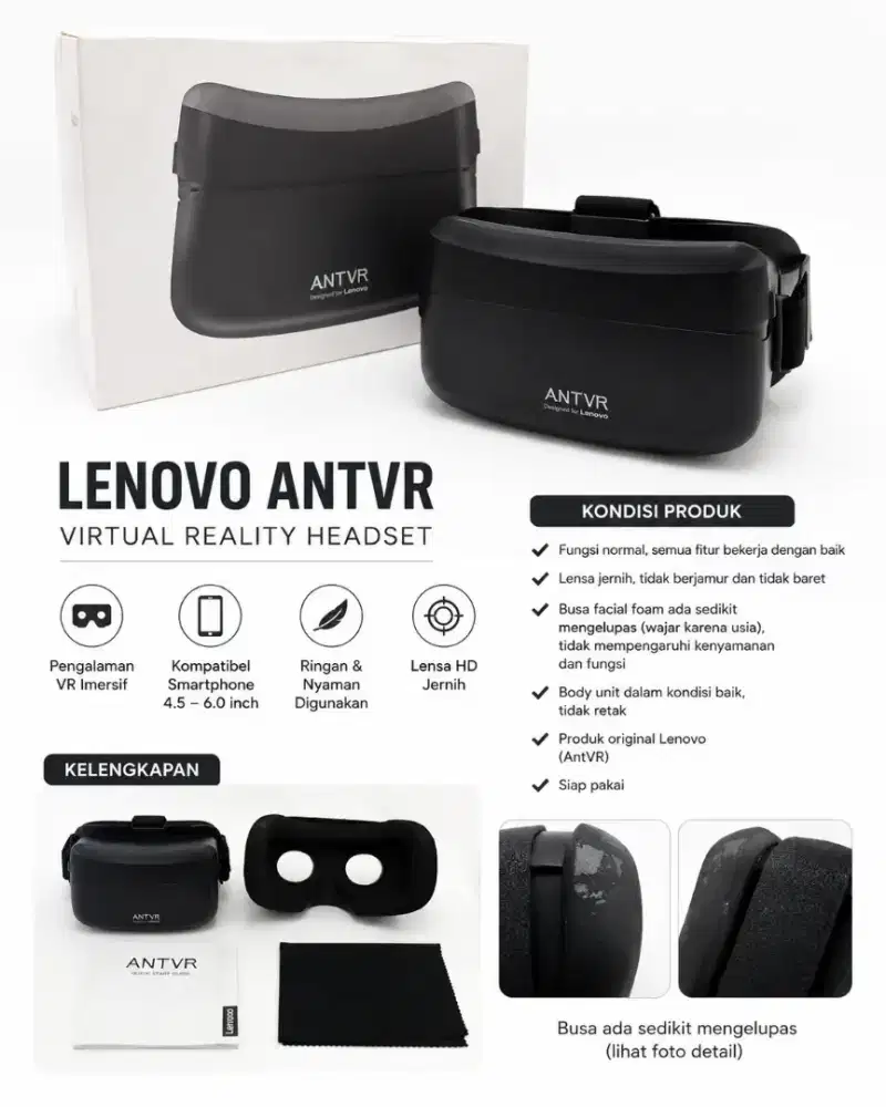 Lenovo ANTVR Original VR Headset Virtual Reality Kacamata VR 3D