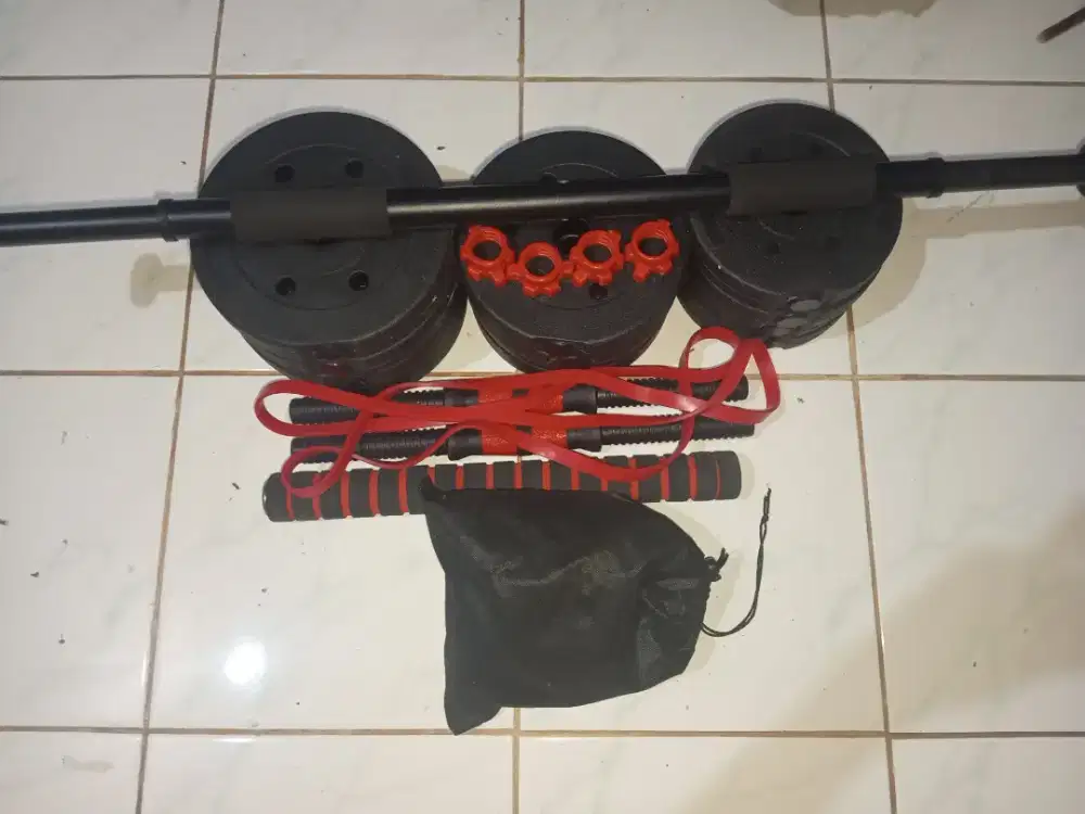 Jual dumbbell 20kg gratis pull up bar dan resistence band