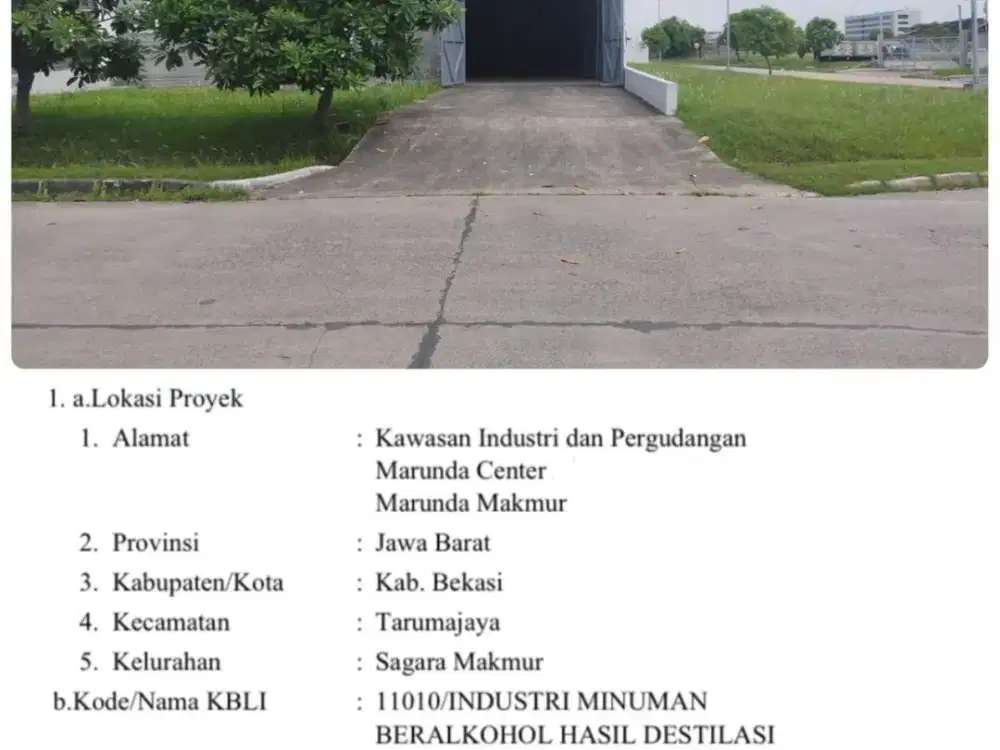 WTS LANGKA  DIJUAL GUDANG PRODUKSI DI PERGUDANGAN MARUNDA CENTER