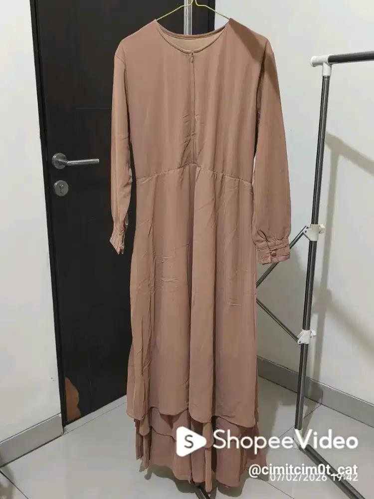 Gamis Coklat bahan ceruty babydoll