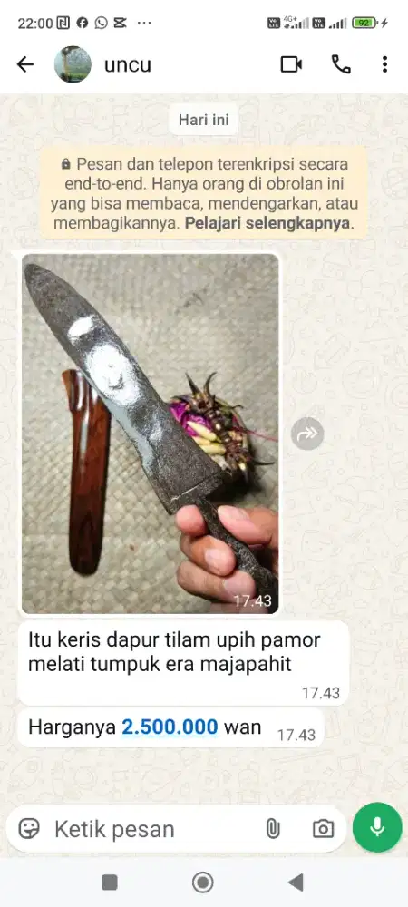 Keris dapur tilam upir pamor melati