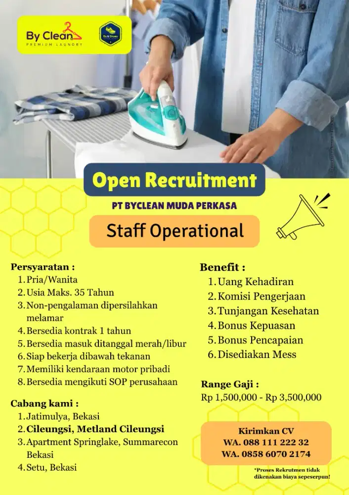 Loker Laundry Cabang Area SMB Bekasi