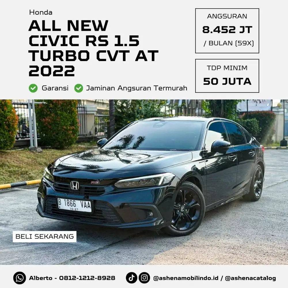 All New Civic RS Turbo 1.5 CVT AT 2022 Hitam / Black DP Minim 50jt