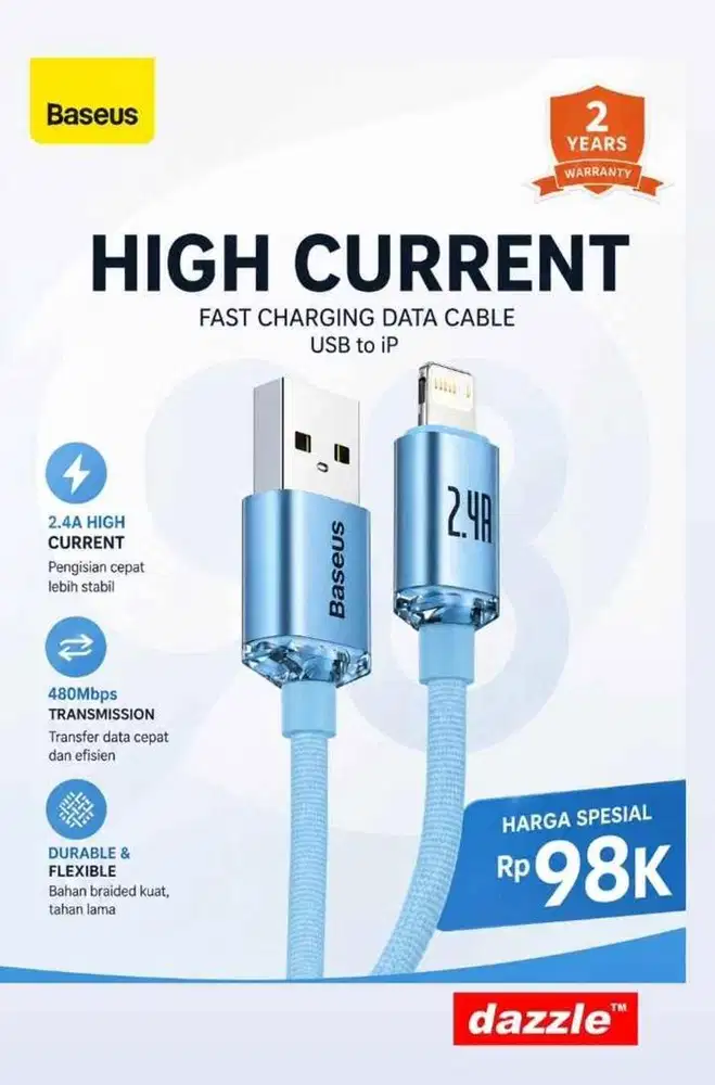 Kabel data baseus usb a to usb lightning crystal shine series