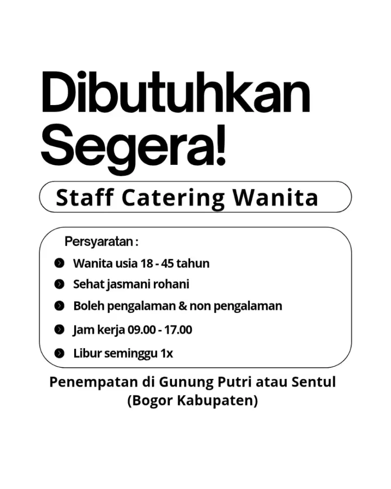Lowongan Kerja Staff Catering Wanita Bogor