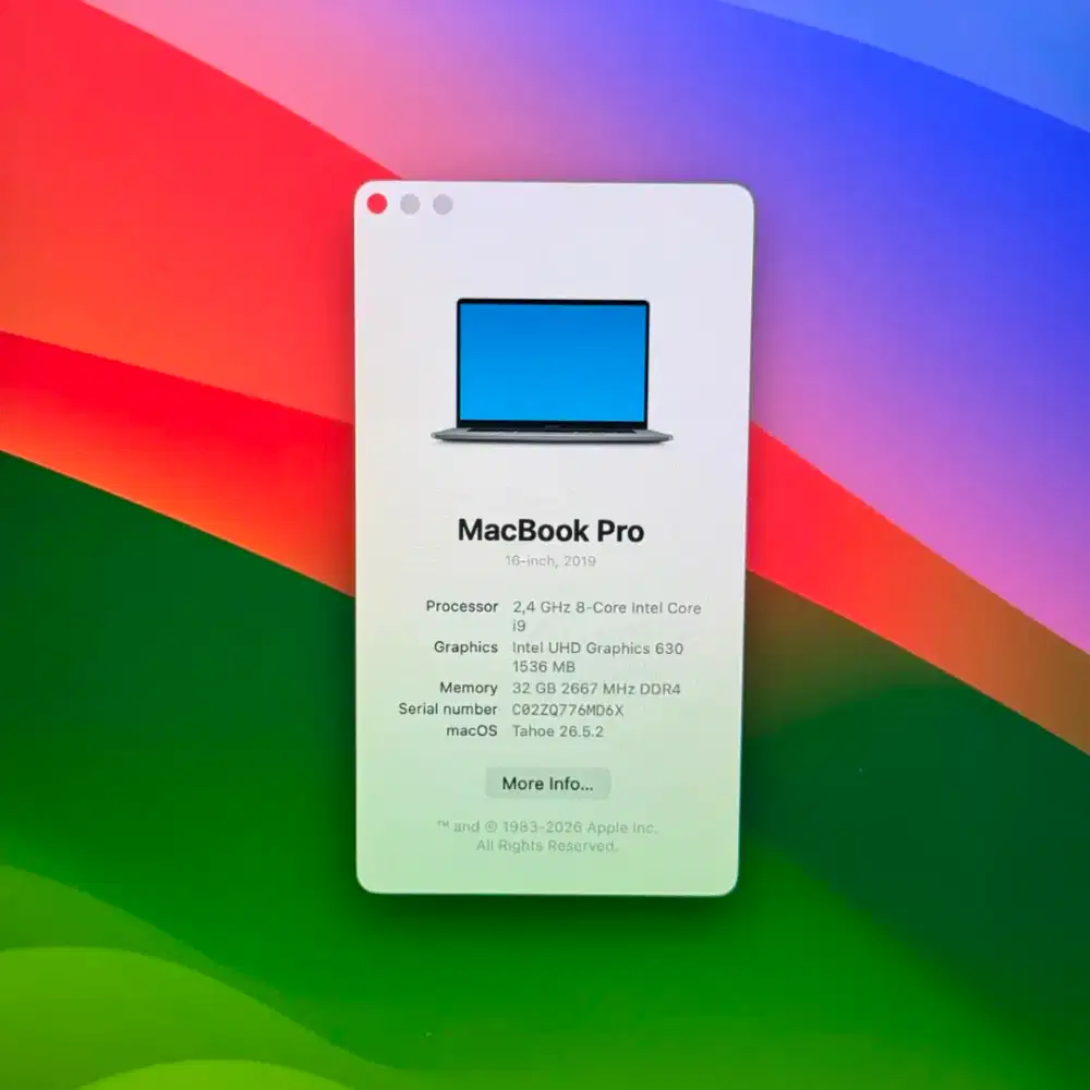 Macbook Pro 2019 layar 16 Inch Ram 32 Ssd 2 Tb Core I9 lengkap Grey