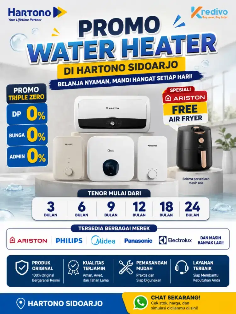 Promo Water Heater Ariston, Philips, Panasonic | Hartono Sidoarjo