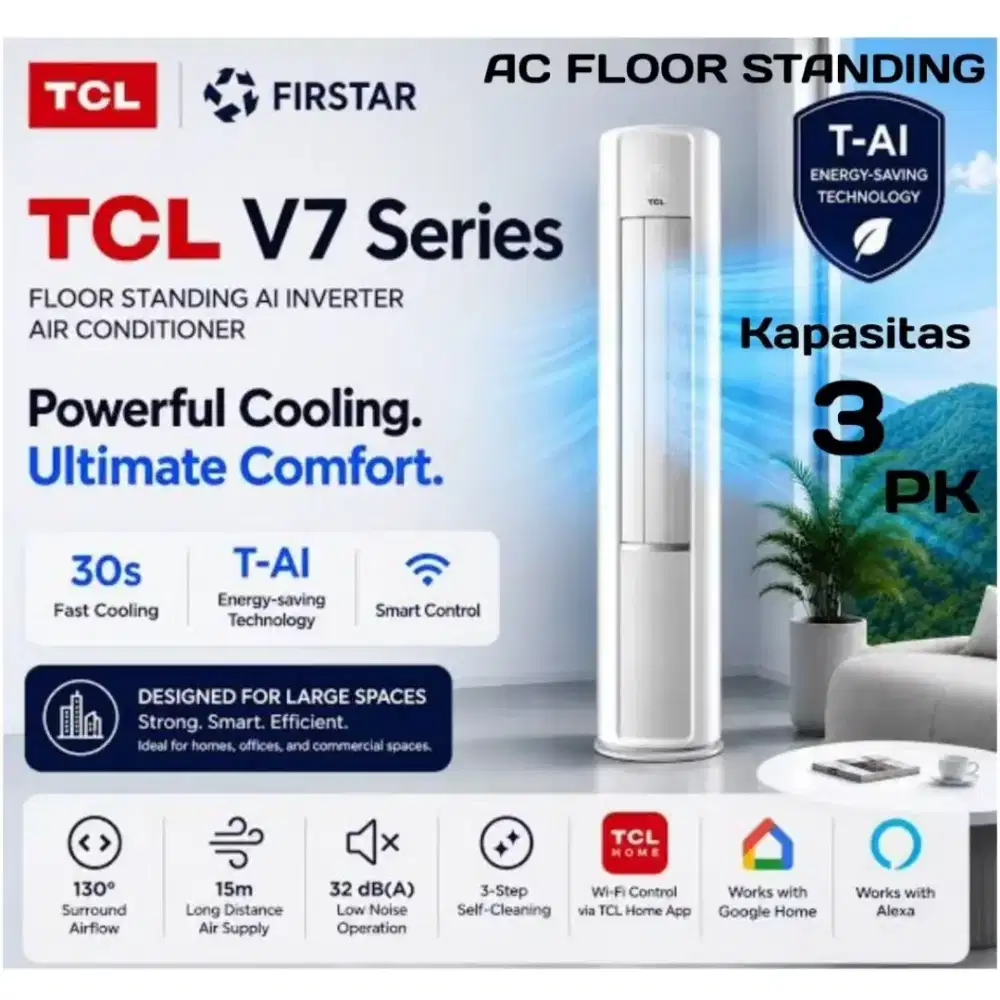 TCL AC Floor Standing 3 PK 3D Air Flow Cylinder Design
TAC-24CFV/V7