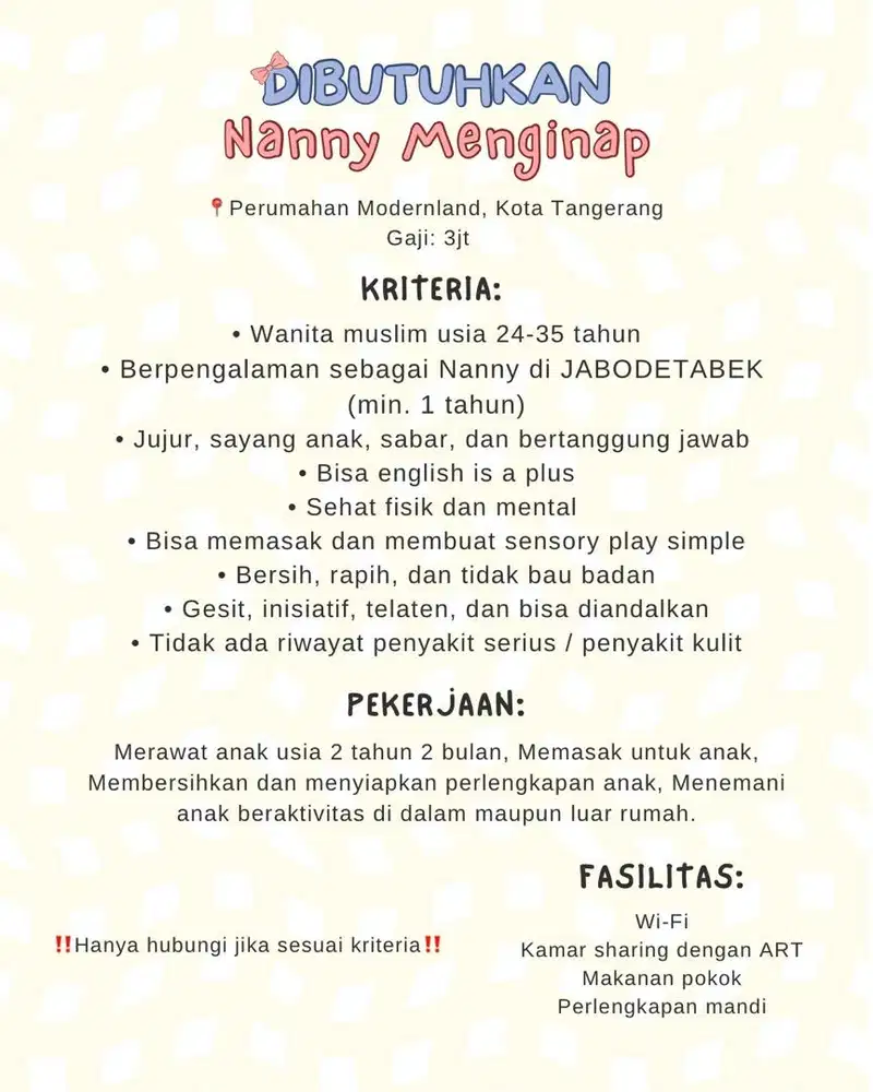 DICARI NANNY MENGINAP