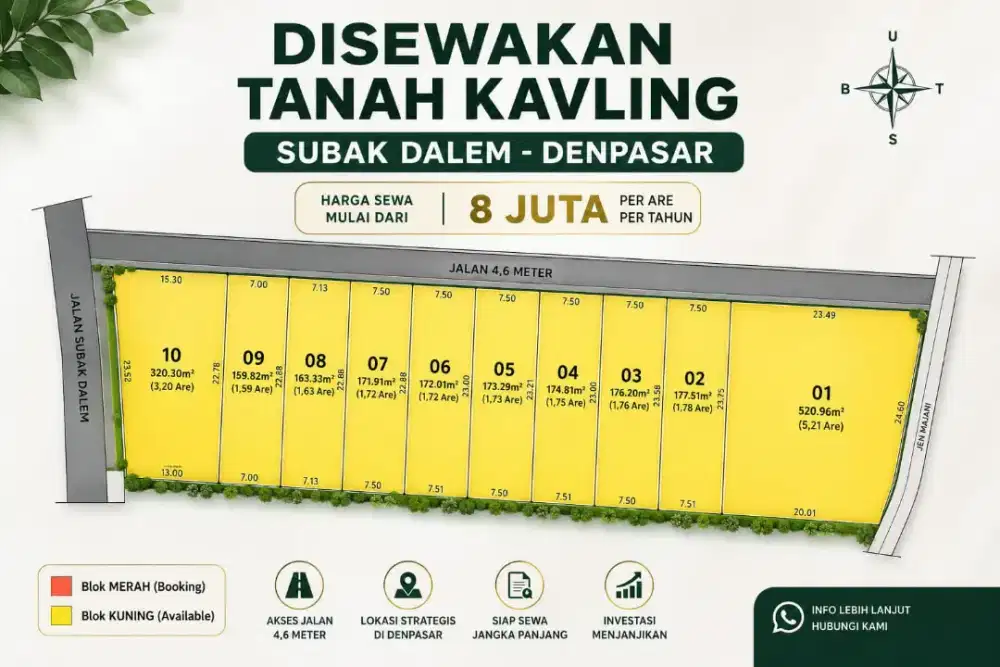 SEWA KAVLING SIAP BANGUN SUBAK DALEM GATSU TENGAH 8JT/TH KONTRAK 25TH*