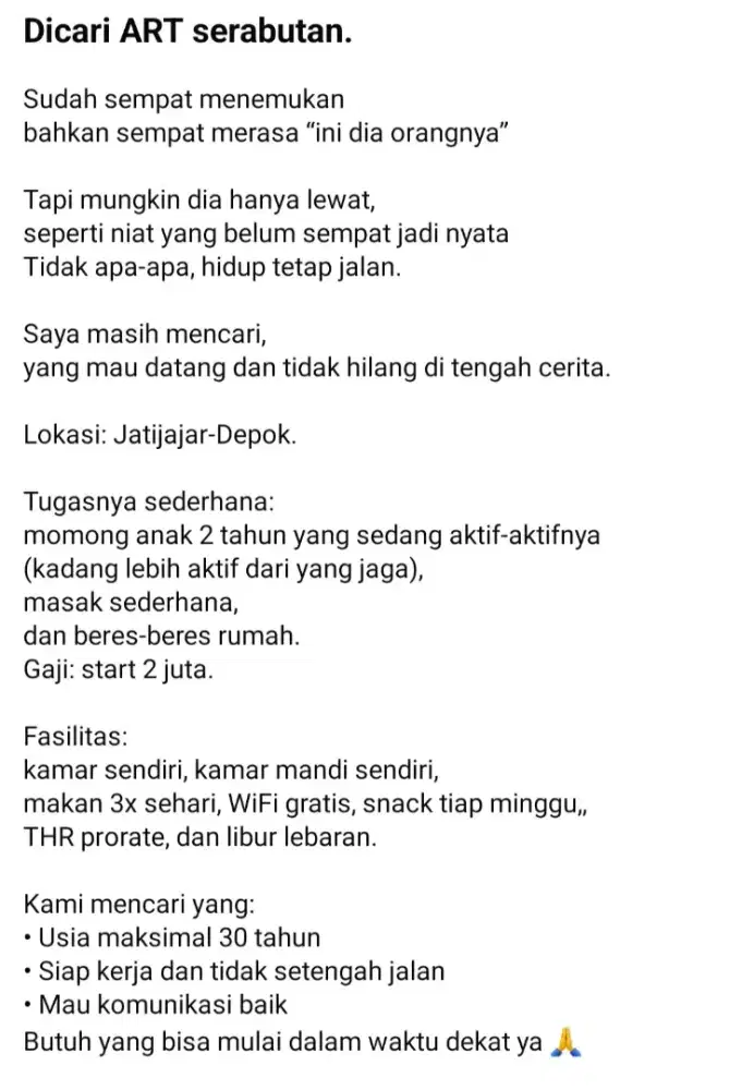 Dicari ART Serabutan