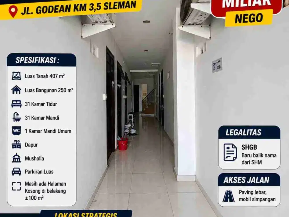 Dijual Kost Semi Eksklusif 31 Kamar Dekat STPN Godean Sleman Turun Harga