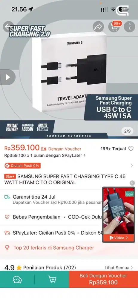Charger samsung 45w