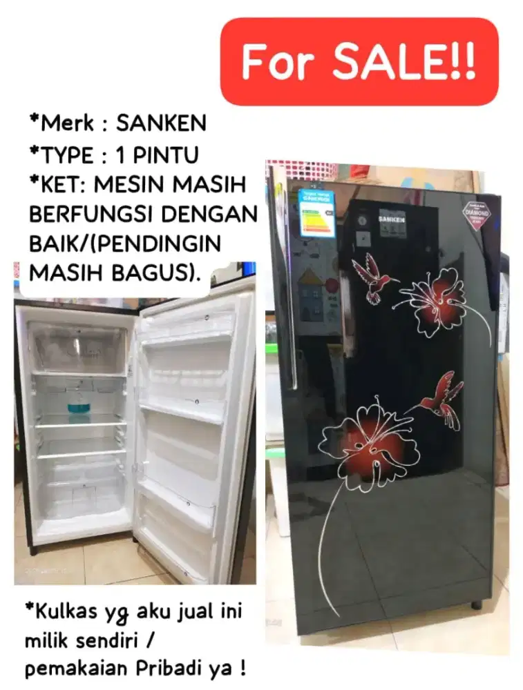 JUAL KULKAS SANKEN DIAMOND TEMPERED GLASS