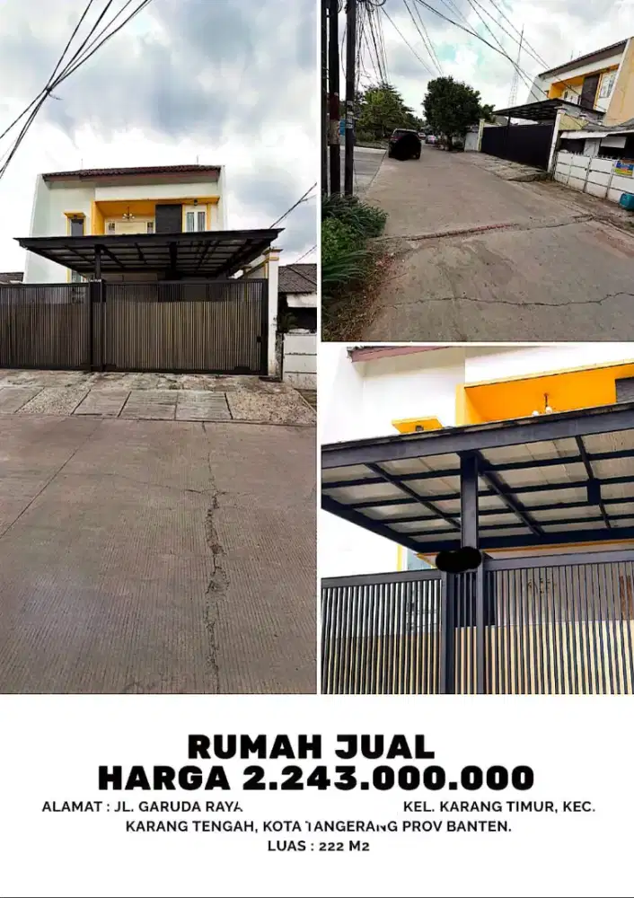 Dijual Rumah 2 Lantai Jalan Garuda Raya Karang Tengah