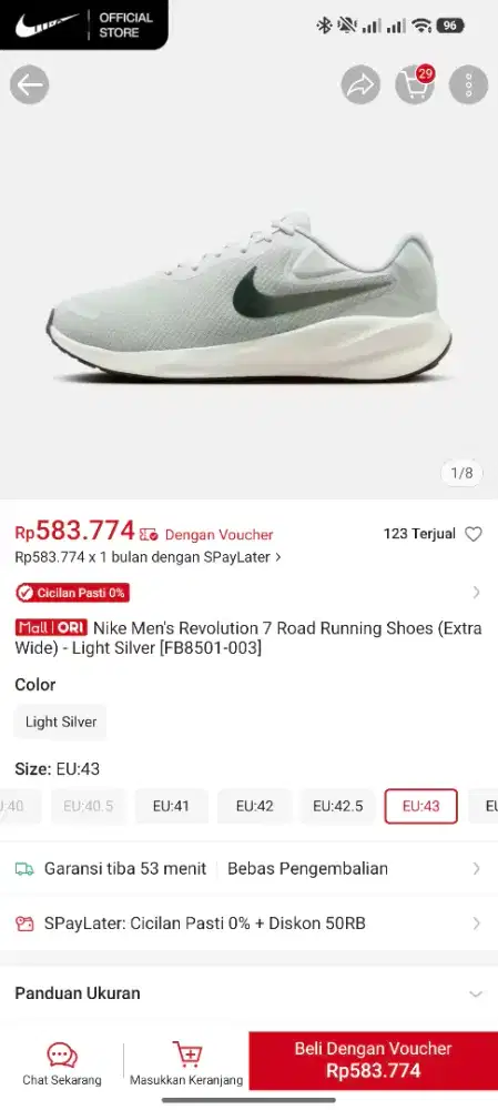 Sepatu running Nike original ukuran 43