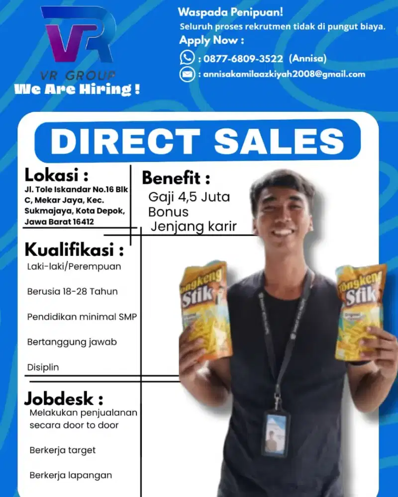 Dibutuhkan Karyawan Direct Sales 100 orang tercepat!!