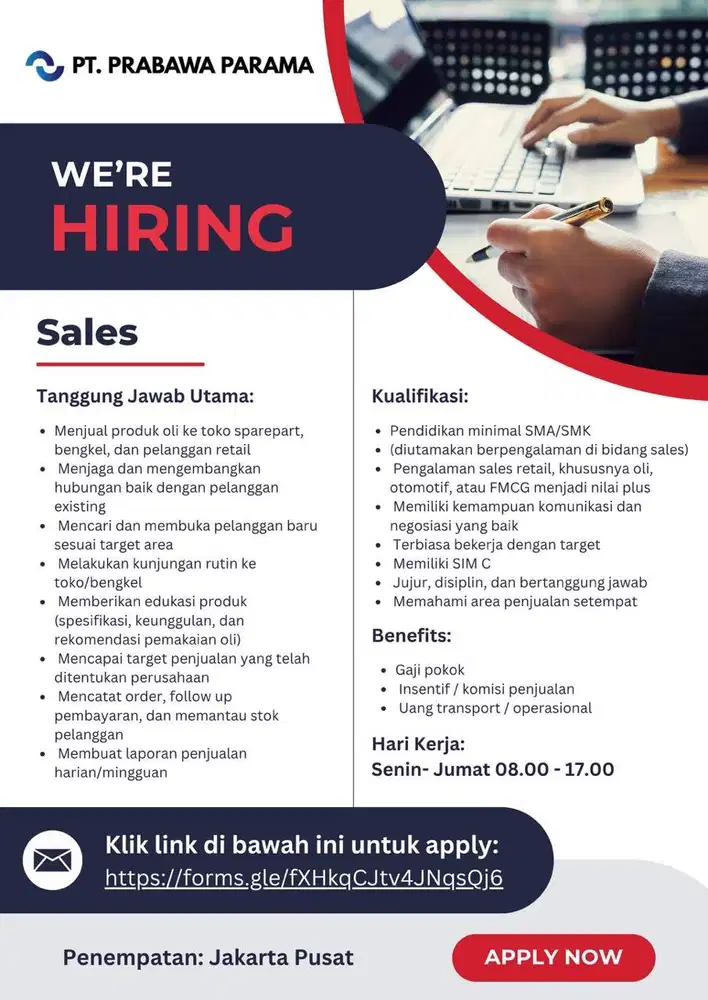 Loker Sales Oli Pertamina untuk jakarta pusat
