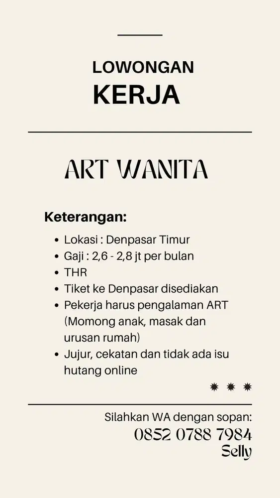 ART TINGGAL DALAM - DENPASAR