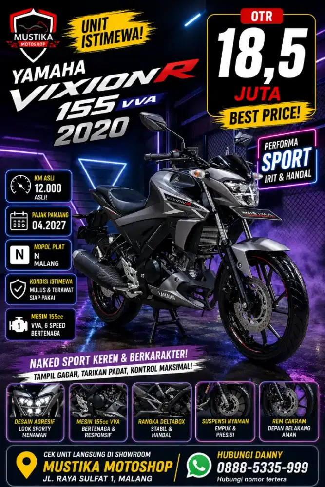 Low KM‼️Yamaha Vixion R 155 2020. KM 11rb. DANNY Mustika Sulfat