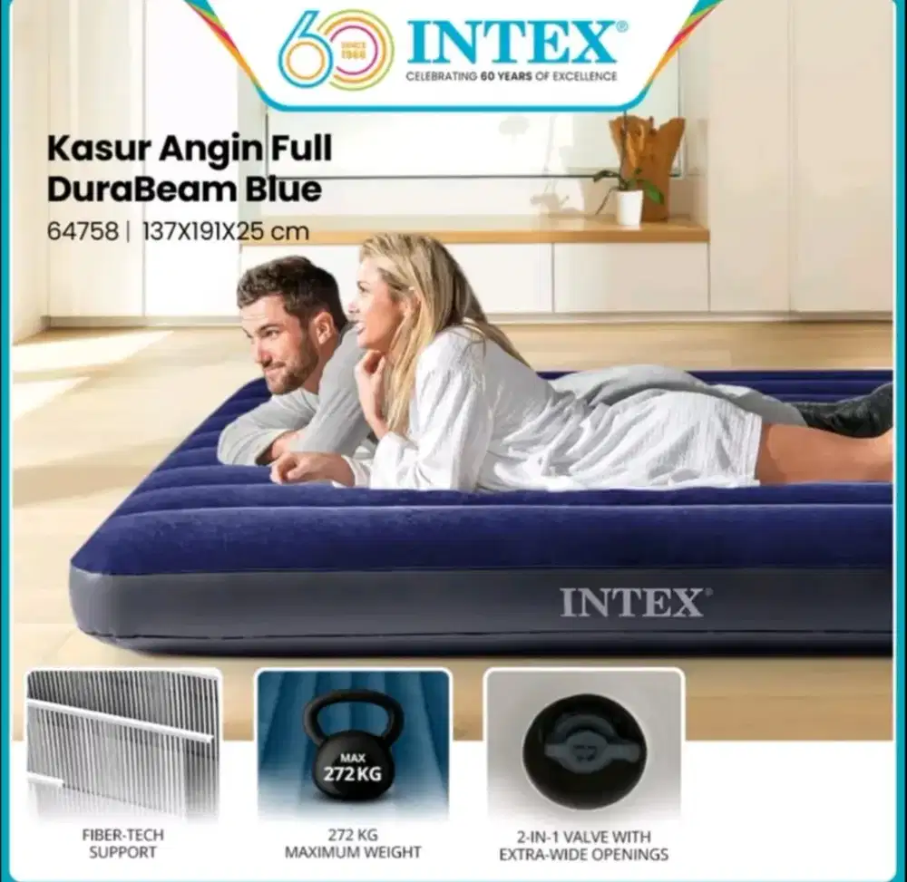 Kasur Angin Intex Dura-Beam Blue Full 137x191x25 cm