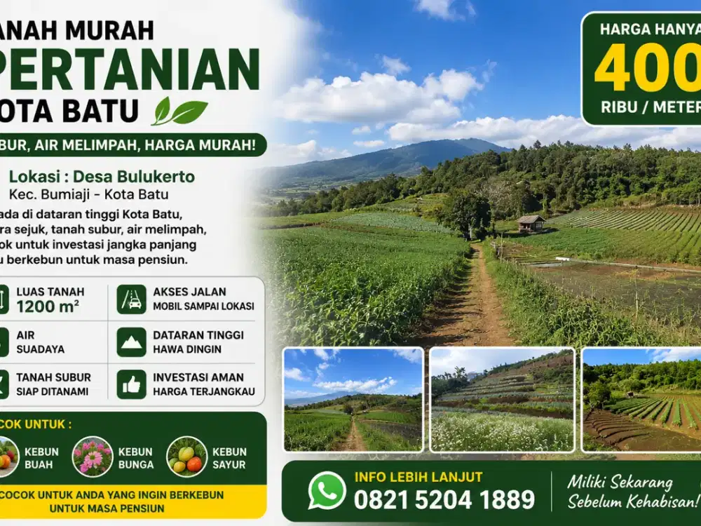 DIJUAL Tanah Murah pertanian Kota Batu