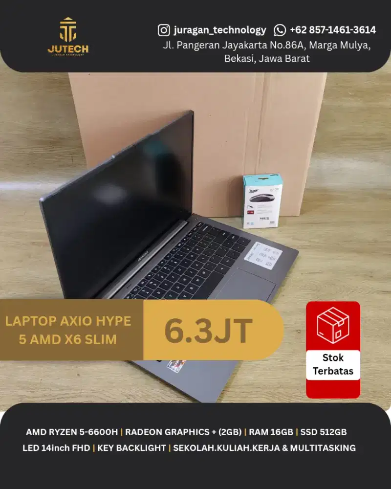 LAPTOP AXIO HYPE 5 AMD X6 SLIM RYZEN 5 (6000series) RAM 16GB