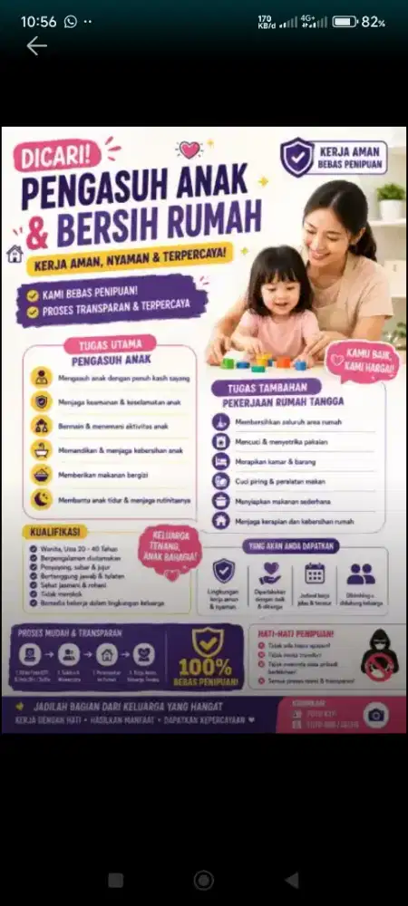 Dicari art/pengasuh yg dekat anak telaten