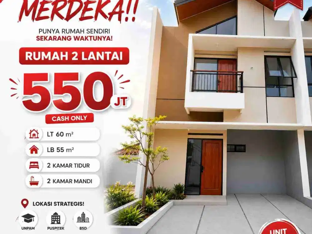 Promo Merdeka Rumah Cluster 2 Lt 500 Jutaan Free Biaya2