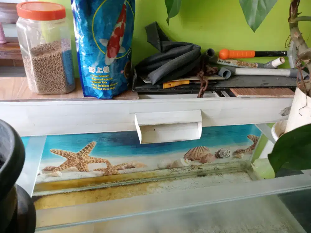 Aquarium 100cm + Filter waterfal 100cm  + lampu panjang 3 warna