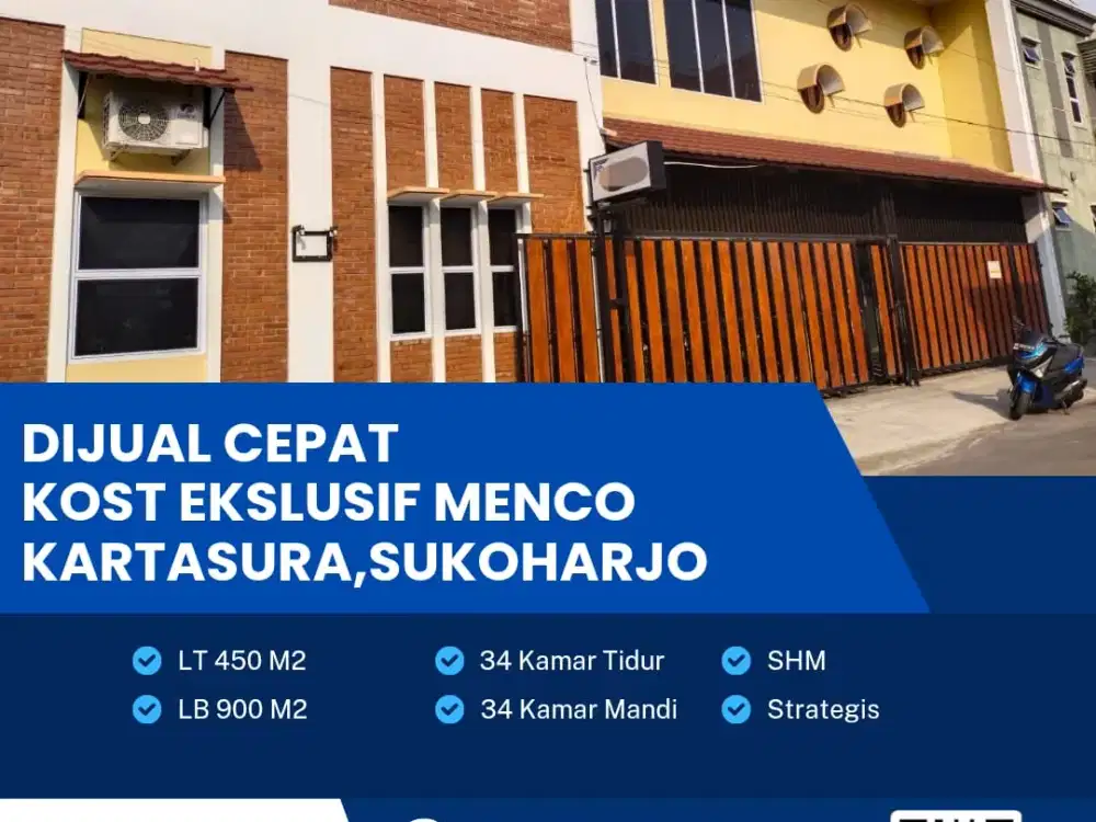 Dijual Kost Ekslusif Menco Siap Pakai,Lokasi Strategis Kartasura, Sukoharjo Luas 450m2